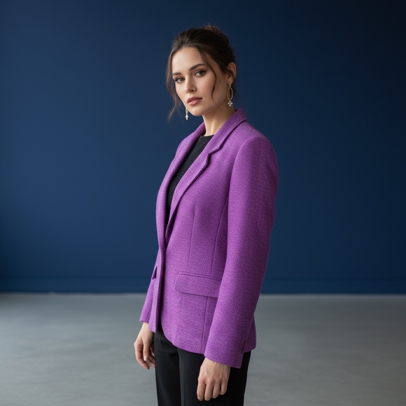 Vintage Pendleton 100% Wool Purple Tweed One Button Blazer Women's Size 12 - Picture 12 of 13